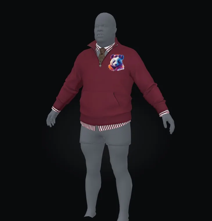 3D burgundy sweater fitted to a larger custom ped