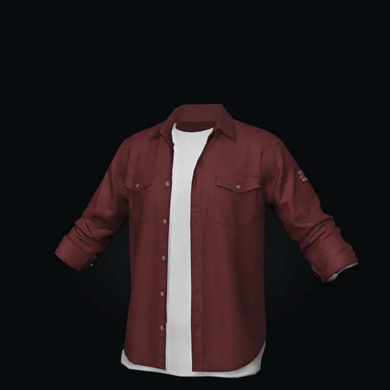 3D red overshirt over a white tee