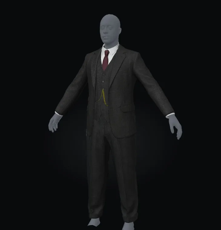 3D three-piece suit, jacket and trousers fitted together