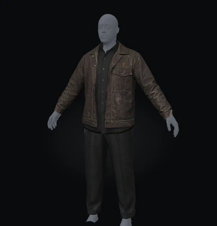 3D brown leather jacket worn on the mannequin
