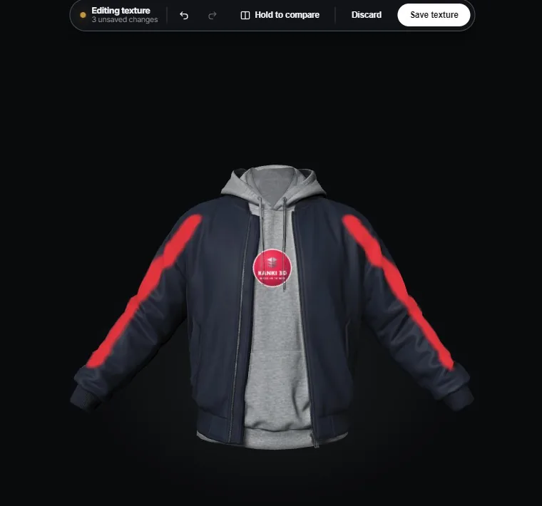 Texture editor with a logo sticker placed on a bomber jacket