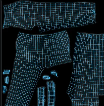 UV layout of a pair of trousers unwrapped into clean flat pieces