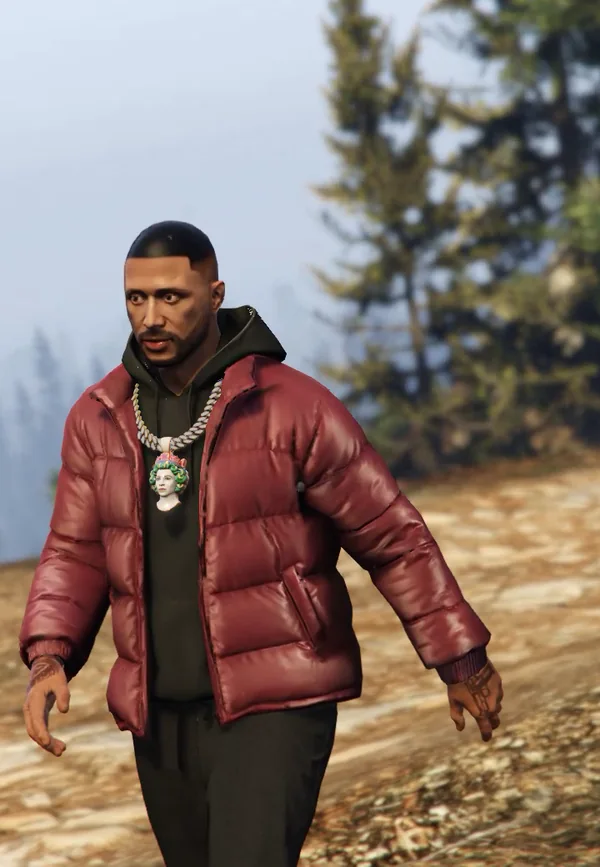 The puffer jacket and chain in GTA V, full outfit