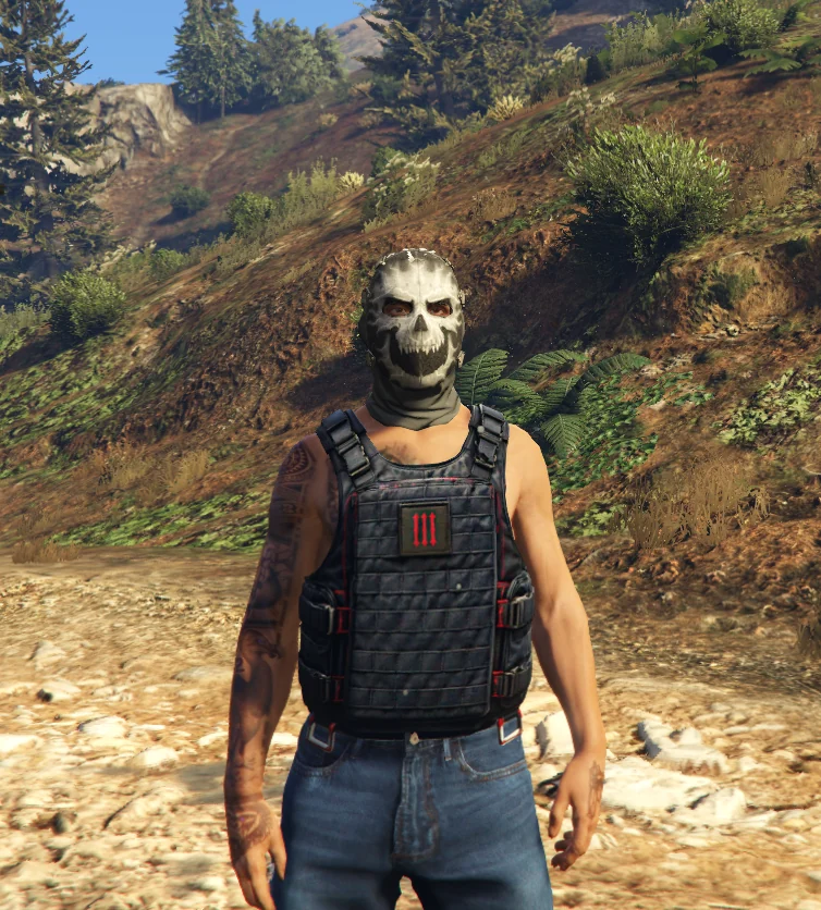 A plate carrier vest made with Kanki3D, worn in GTA V
