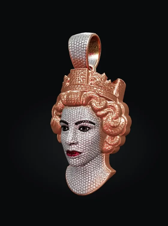 3D rose-gold queen portrait pendant with a crown
