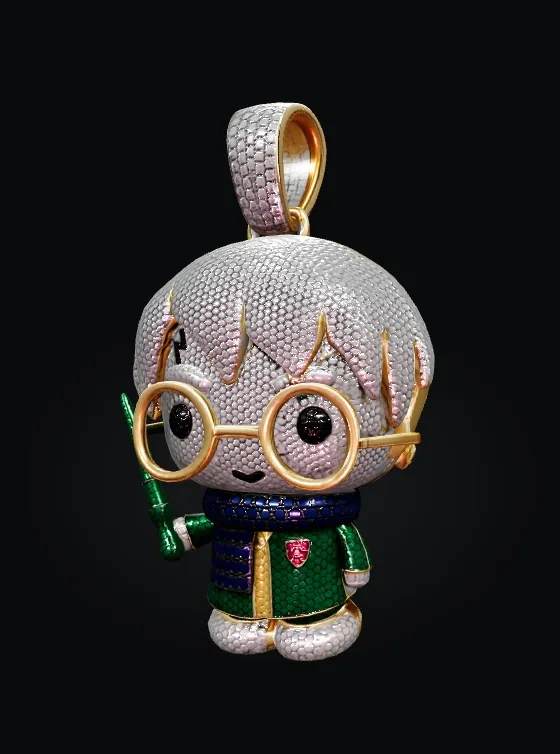 3D iced cartoon wizard pendant with glasses