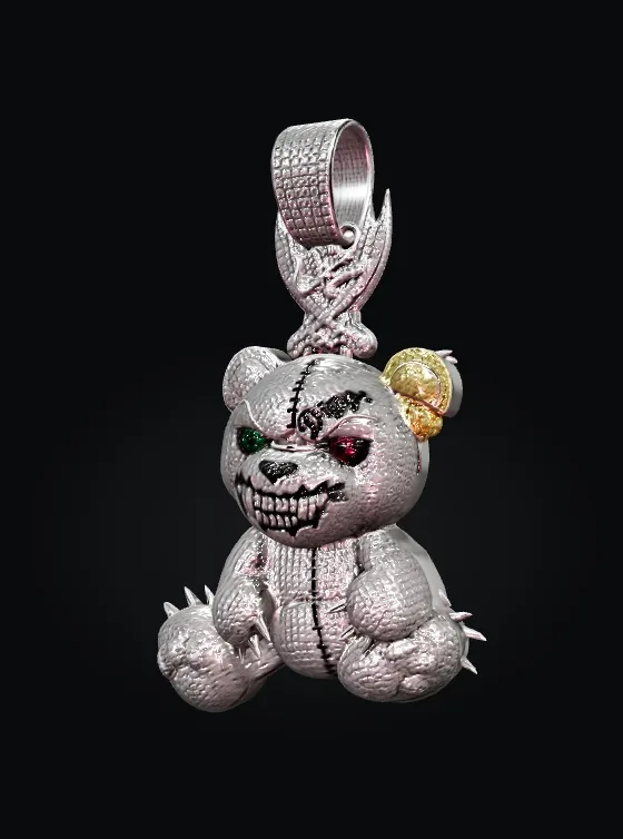 3D iced teddy bear pendant